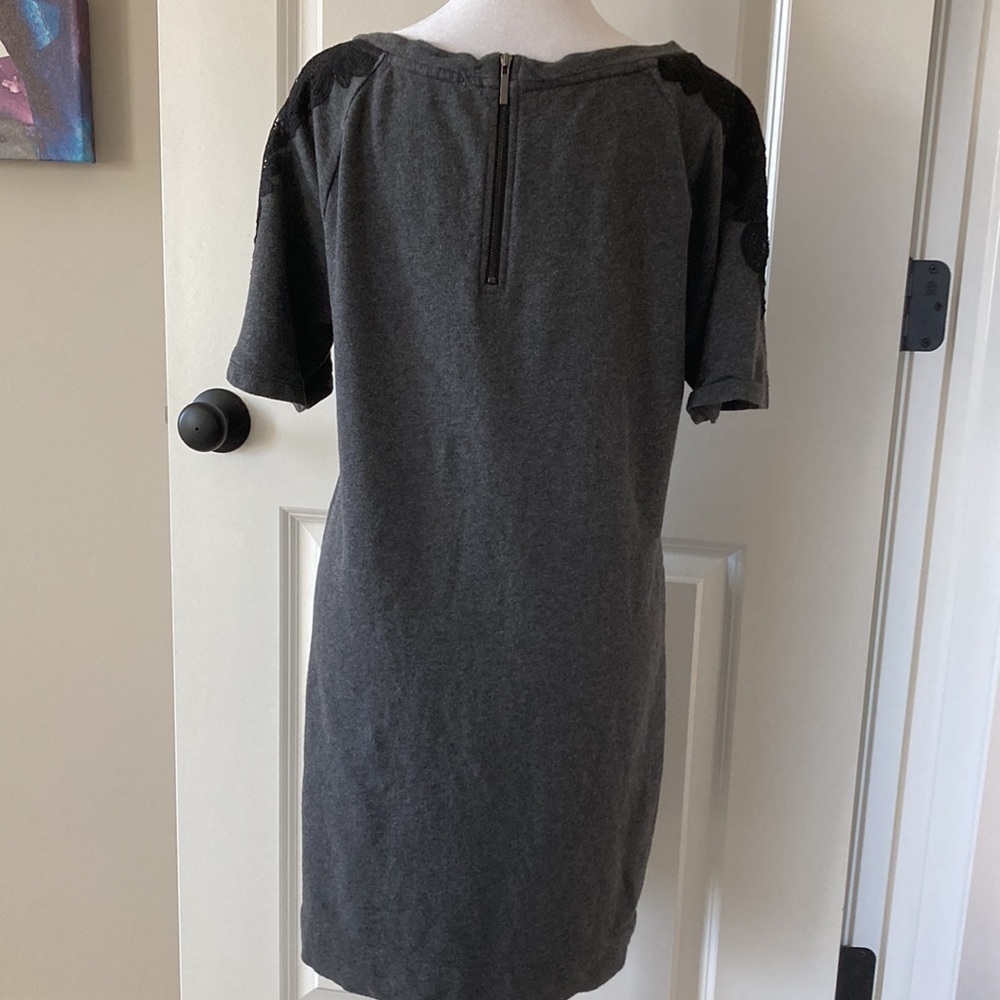 LOFT medium dress gray with short sleeves lace casual - Picture 8 of 12